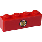 LEGO Red Brick 1 x 4 with Gold Hogwarts Logo Sticker (3010)