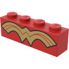 LEGO Rood Steen 1 x 4 met Gold Wonder Woman logo (3010)
