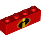LEGO Rood Steen 1 x 4 met Incredibles logo (3010 / 39089)