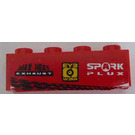 LEGO Red Brick 1 x 4 with 'MAX HEAT EXHAUST' and 'EYE WEAR' and 'SPARK PLUX' Sticker (3010)