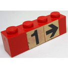 LEGO Red Brick 1 x 4 with n° 1 and arrow right Sticker (3010)