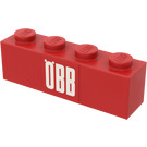 LEGO Rood Steen 1 x 4 met 'OBB' Sticker (3010)