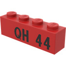 LEGO Red Brick 1 x 4 with "QH 44" (3010)