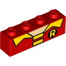 LEGO Rood Steen 1 x 4 met 'R' Robins Shirt Kraag (3010 / 33598)