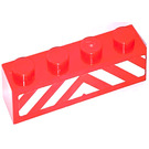 LEGO Red Brick 1 x 4 with Red and White Danger Stripes Sticker (3010)