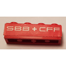 LEGO rot Backstein 1 x 4 mit 'SBB', 'CFF' und Coat of Arme of Switzerland Aufkleber (3010)