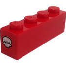 LEGO rot Backstein 1 x 4 mit Skull (Both Ends) Aufkleber (3010)