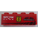 LEGO Red Brick 1 x 4 with 'SPARK PLUX' and 'EYE WEAR' and 'MAX HEAT EXHAUST'  Sticker (3010)