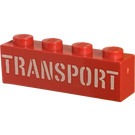LEGO Red Brick 1 x 4 with "TRANSPORT" (Stencil Letters) (3010)