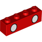 LEGO Rød Kloss 1 x 4 med To Hvit Øyne (3010 / 42199)