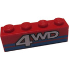 LEGO Red Brick 1 x 4 with White '4WD' and blue stripes (3010)
