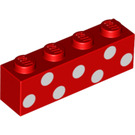LEGO Rood Steen 1 x 4 met Wit Polka Dots (3010 / 42208)