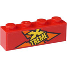 LEGO Rood Steen 1 x 4 met Geel 'XTREME' (Links Kant) Sticker (3010)