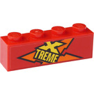 LEGO rot Backstein 1 x 4 mit Gelb 'XTREME' (Recht Seite) Aufkleber (3010)