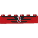 LEGO Red Brick 1 x 6 with '3', Black Stripes (3009)