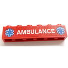 LEGO Red Brick 1 x 6 with 'Ambulance' and EMT Stars Sticker (3009)
