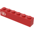 LEGO Red Brick 1 x 6 with 'B' Sticker (3009)