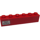 LEGO rot Backstein 1 x 6 mit 'Basel - Hamburg' Links Aufkleber (3009)
