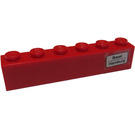 LEGO Red Brick 1 x 6 with 'Basel - Hamburg' on Right Side Sticker (3009)
