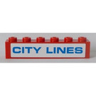 LEGO rouge Brique 1 x 6 avec Bleu 'CITY LINES' sur blanc Background Autocollant (3009)