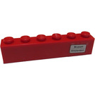 LEGO rot Backstein 1 x 6 mit 'Brussell - Amsterdam' auf Recht Seite Aufkleber (3009)