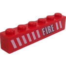 LEGO rouge Brique 1 x 6 avec Feu et Hazard Rayures (Droite) Autocollant (3009)