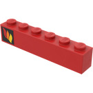 LEGO rot Backstein 1 x 6 mit Feuer Logo Links Aufkleber from Set 374-1 (3009)