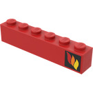 LEGO Rood Steen 1 x 6 met Brand logo Rechtsaf Sticker from Set 374-1 (3009)