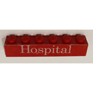 LEGO Rood Steen 1 x 6 met "Hospital" Sticker (3009)