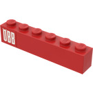 LEGO Red Brick 1 x 6 with 'OBB' Sticker (3009)