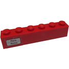 LEGO Red Brick 1 x 6 with 'Paris - Roma' on Left Side Sticker (3009)