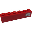 LEGO Red Brick 1 x 6 with 'Paris - Roma' on Right Side Sticker (3009)