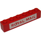 LEGO Червоний Цегла 1 x 6 з "ROYAL MAIL" на Білий background (3009)