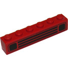 LEGO Red Brick 1 x 6 with Town Car Grille Black (3009)