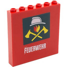 LEGO Red Brick 1 x 6 x 5 with Fire Logo and 'FEUERWEHR' Sticker (3754)