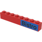 LEGO Red Brick 1 x 8 with 'Bistro' on Blue Background Sticker (3008)