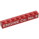LEGO Red Brick 1 x 8 with 'ENGINE Co. No. 9' Sticker