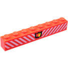 LEGO Rojo Ladrillo 1 x 8 con Blanco Diagonal Rayas y Fuego logo (3008)