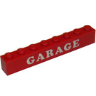 LEGO Red Brick 1 x 8 with White "GARAGE" (3008)