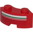 LEGO rot Backstein 2 x 2 Runden Ecke mit rot und Green Streifen Aufkleber mit Bolzenkerbe und verstärkter Unterseite (85080)