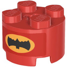 LEGO Red Brick 2 x 2 Round with Black Bat on Bright Orange Oval Sticker