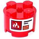 LEGO Rood Steen 2 x 2 Ronde met Brand Extinguisher Label met Flames Sticker (3941)