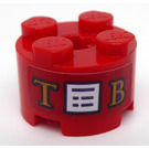 LEGO Red Brick 2 x 2 Round with gold 'T'  Label and 'B' Sticker (3941)
