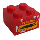 LEGO rot Backstein 2 x 2 mit Krokodil und 'FLORIDA' Aufkleber (3003)