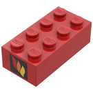 LEGO Red Brick 2 x 4 (Earlier, without Cross Supports) with Classic Fire Logo (Both Ends)