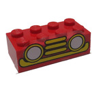 LEGO Red Brick 2 x 4 with Car Grille Fabuland Horizontal Yellow Sticker (3001)