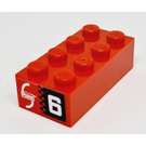 LEGO Red Brick 2 x 4 with Number 6 and Mobile Phone Sticker (3001)