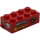 LEGO rouge Brique 2 x 4 avec 'SUBSOUND LIMITER', 'POWER' et 'SPHERE' Droite Autocollant (3001)