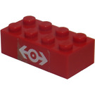 LEGO Red Brick 2 x 4 with Train Logo White Pattern Sticker (3001)