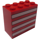 LEGO Červená Kostka 2 x 4 x 3 s Bílá Pruhy (30144)